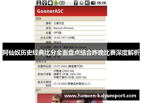阿仙奴历史经典比分全面盘点结合昨晚比赛深度解析